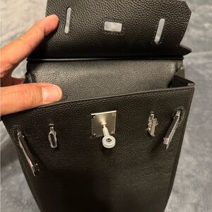 Hermes style Dos A Cross Body Bag Black Leather Silver Hardware. Brand New.